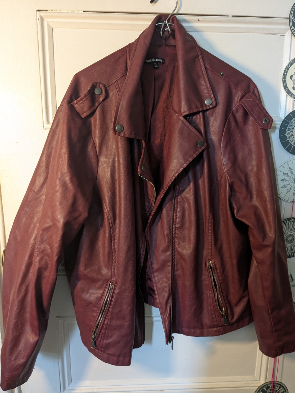 Charlotte Russe Women's Burgundy Faux Leather Bomber Jacket